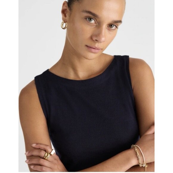 Madewell Merino Wool-Silk Blend Boat-Neck Sleeveless Knit Sweater Top Black Sz M - Picture 6 of 16